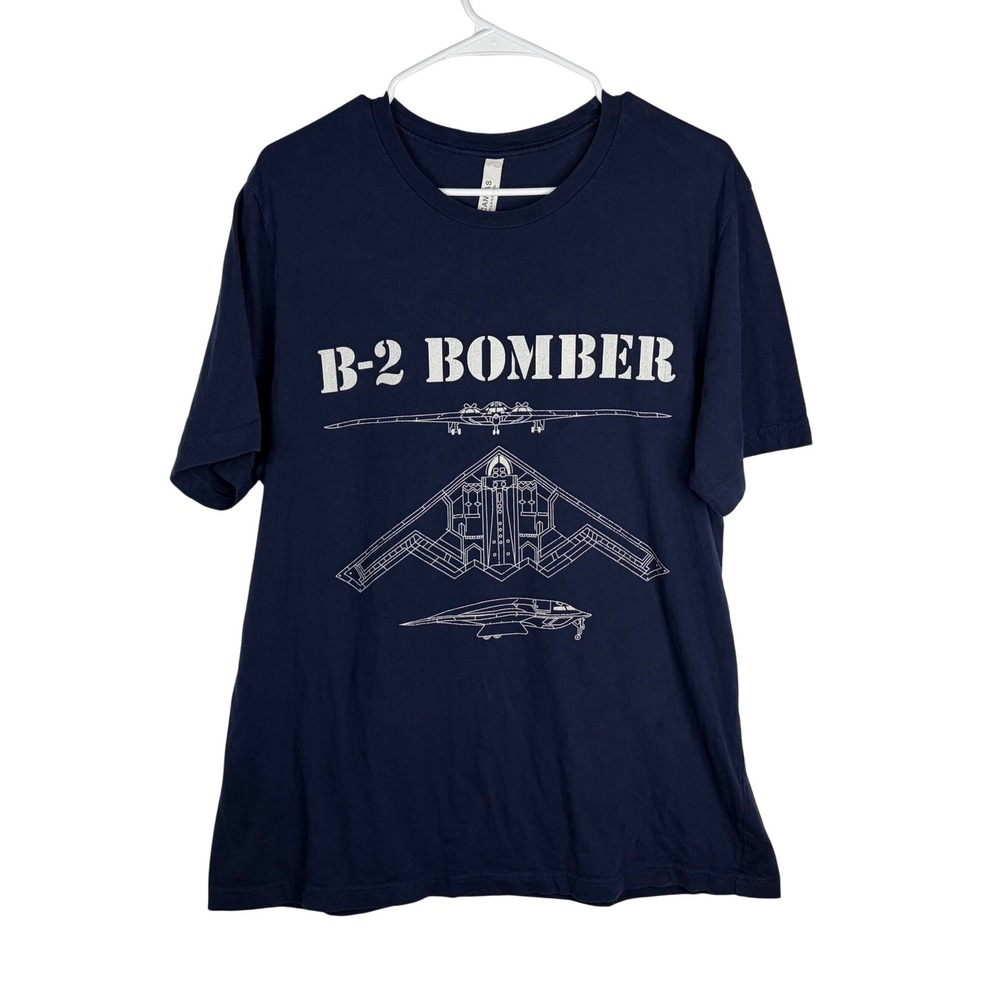 Bella Canvas B-2 Bomber Stealth Aircraft Graphic T-Shirt Navy Blue Mens Large